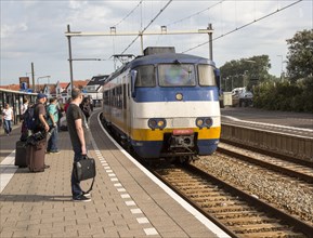 Sprinter passenger train arriving at platform, Hook of Holland, Netherlands