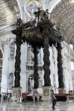 Bernini's canopy over the papal altar in the crossing of St Peter's Basilica, Vatican, Rome, Lazio,