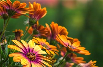 Close-up of orange-yellow flowers, sunflower, balcony plant, yellow with blurred background