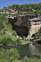 River running through the Porte de l'Arize, entrance of the prehistoric cave Mas-d'Azil,