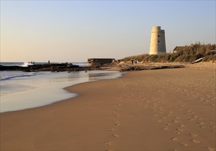 Footprints in sand at El Palmar beach, Vejer de la Frontera, Cadiz Province, Spain, Europe