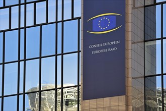 Banner on the Justus Lipsius building, headquarters of the Council of the European Union, Brussels,