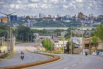 View over the city Encarnacion and the Parana River, Rio Parana, Itapua, Paraguay, South America