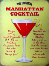 Old enamel sign for the original Manhattan Cocktail