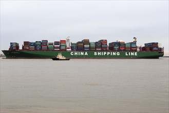 Large container ship, the Indian Ocean, of China Shipping Line, Port of Felixstowe, Suffolk,