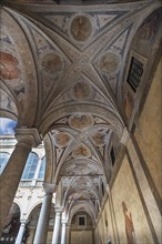 Arcade in the inner courtyard, frescoed vault, Palazzo Doria Spinola, former manor house from the