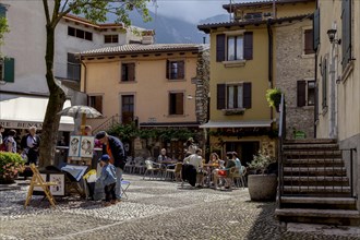 Piazza Don Quirico Turazza, old town centre of Malcesine, Lake Garda, Province of Verona, Italy,