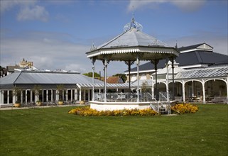 Bandstand and pavilion, Gyllyngdune Gardens, Falmouth, Cornwall, England, UK