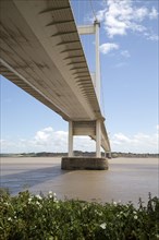 The old 1960s Severn bridge crossing between Beachley and Aust, Gloucestershire, England, UK