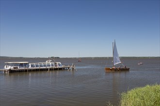 Tourist boat at Steinhuder Meer, Lake Steinhude, Lower Saxony, Niedersachsen, Germany, Europe