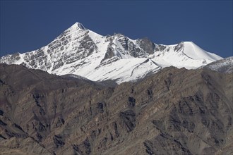 Stok Kangri, the highest peak in the Stok Range of the Zanskar Mountains in the Himalayas and a