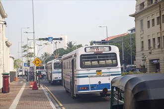 Buses and traffic in city centre of Colombo, Sri Lanka, Asia