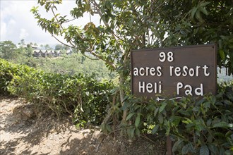 Sign for 98 Acres Resort Heli Pad, Ella, Badulla District, Uva Province, Sri Lanka, Asia