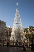 Christmas tree decorations in Plaza de Constitucion, Malaga, Spain, Europe