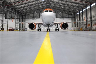 An easyJet Airbus A320 neo stands in the newly opened easyJet maintenance hangar. The entire