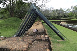 Conservation protection of walls, Water gardens, Sigiriya Rock palace, Central Province, Sri Lanka,
