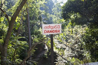 Danger sign Ella, Badulla District, Uva Province, Sri Lanka, Asia