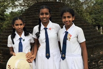 Portrait of school girls, Polonnaruwa, North Central Province, Sri Lanka, Asia