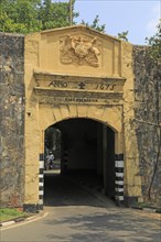 Main gate entrance in walls of historic Fort Frederick, Trincomalee, Sri Lanka, Asia dated 1675