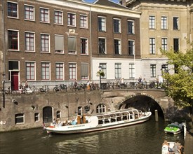 Tour boat on Oudegracht canal, Utrecht, Netherlands