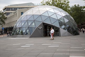 Modern glass dome America Today shop building, Eindhoven city centre, North Brabant province,