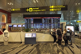Interior view of Terminal 3, departures and arrivals display, Changi Airport Singapore, Singapore,