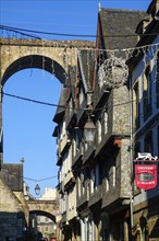 Old houses in Rue Ange de Guernisac, behind the viaduct of the Paris-Brest railway line, Morlaix