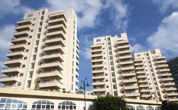 High rise apartment block housing in Gibraltar, British overseas territory in southern Europe