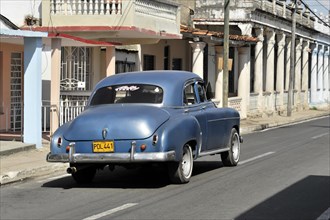 Blue vintage car from the 50s, on the road near Vinales, Cuba, Greater Antilles, Central America,