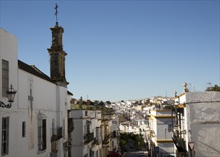 View over buildings in the village of Arcos de la Frontera, Cadiz province, Spain, Europe