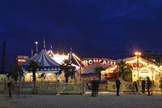 Circus Roncalli, illuminated in the evening, Munich, Bavaria, Germany, Europe