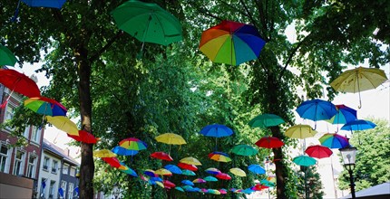 Colourful umbrellas in the old town, decoration, Roermond, Netherlands
