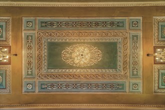 Decorative ceiling with a distinctive chandelier and golden decorations, Schachtrupp Villa, Lost