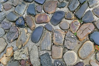 Paved road made of cobblestones, France, Europe