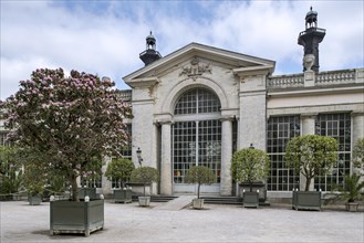 Entrance to the Orangery at the Royal Greenhouses of Laeken in the park of the Royal Palace of