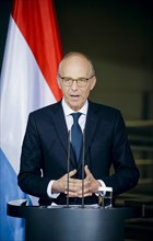 Luc Frieden, Prime Minister of the Grand Duchy of Luxembourg, recorded at a press conference after