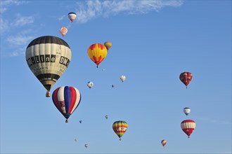 Balloonists, Aeronauts flying in hot-air balloons during ballooning meeting