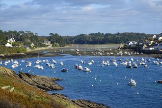 Harbour and commune of Le Conquet, seen from the Kermorvan peninsula, Finistere Pen ar Bed