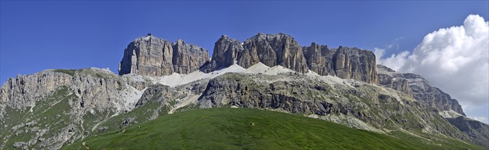 The mountain range Gruppo del Sella, Sella Group in the Dolomites, Italy, Europe