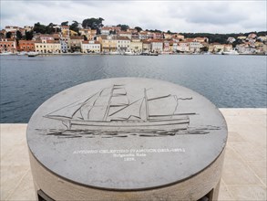 Relief of a sailing ship, memory of famous sailors, harbour of Mali Losinj, island of Losinj,