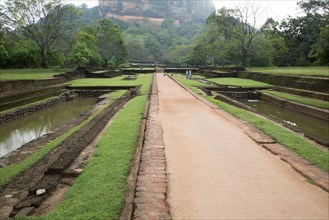 Rock palace and water gardens at Sigiriya, Central Province, Sri Lanka, Asia