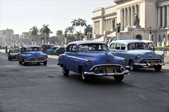 Several vintage cars from the 1950s in the centre of Havana, Centro Habana, Cuba, Greater Antilles,