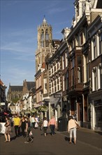 Historic buildings and famous fourteenth century Dom church tower in city of Utrecht, Netherlands