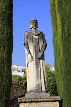 Royal statue in the gardens of the Alcazar de los Reyes Cristianos, Alcazar, Cordoba, Spain, Europe