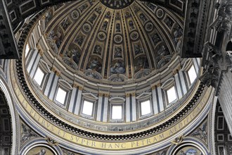 Vierende with dome interior view of St Peter's Basilica, Rome, Italy, Europe
