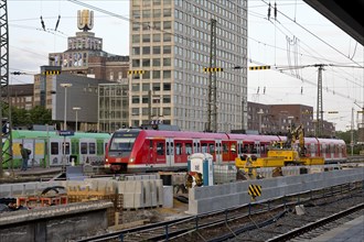 Construction site at Dortmund Central Station with the Dortmunder U and the Harenberg City Center,
