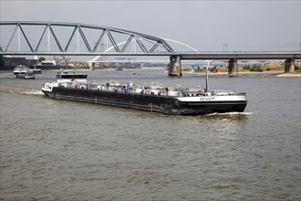 Large commercial barge on River Waal, Nijmegen, Gelderland, Netherlands