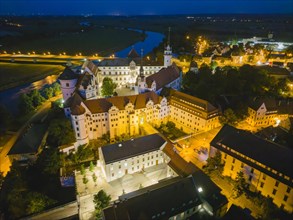 Hartenfels Castle from above, at dusk, Torgau, Saxony, Germany, Europe