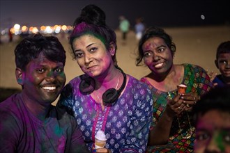 Young people, Holi Festival, Indian spring festival, traditional festival of colours, Marina Beach,