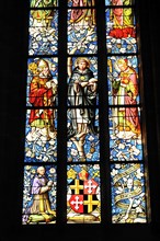 Church windows with Christian motifs, Heilig-Kreuz-Muenster, start of construction around 1315,
